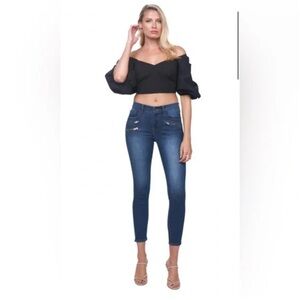 Etienne Marcel Denim Dark Blue Skinny Jeans with Zipper Details NWT